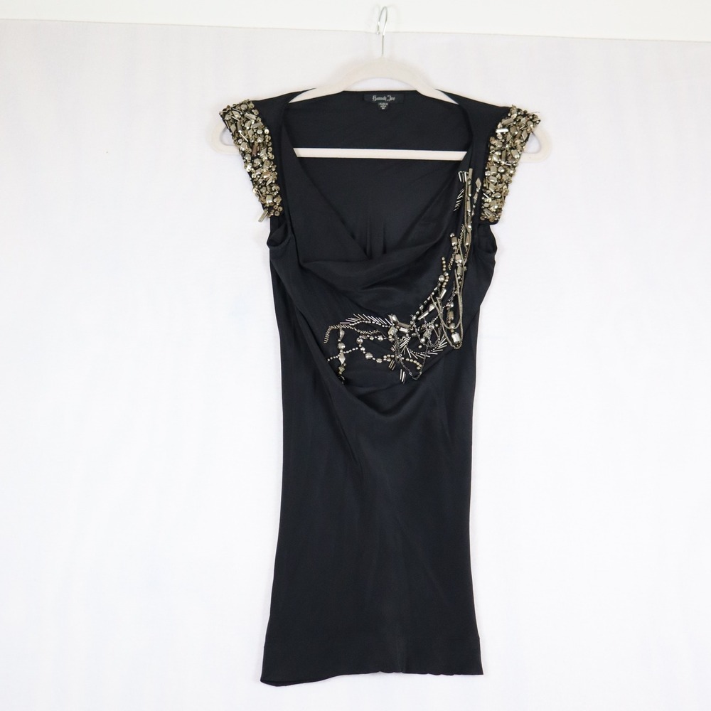 Y2K Hannah Joe 100% Silk Top M Black Cowl Beaded Whimsigoth Grunge Alternative